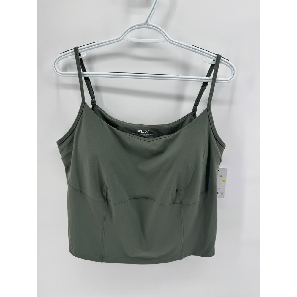 FLX Workout Camisole Tank Top XXL Sage Green Built-in Bra Adjustable Straps